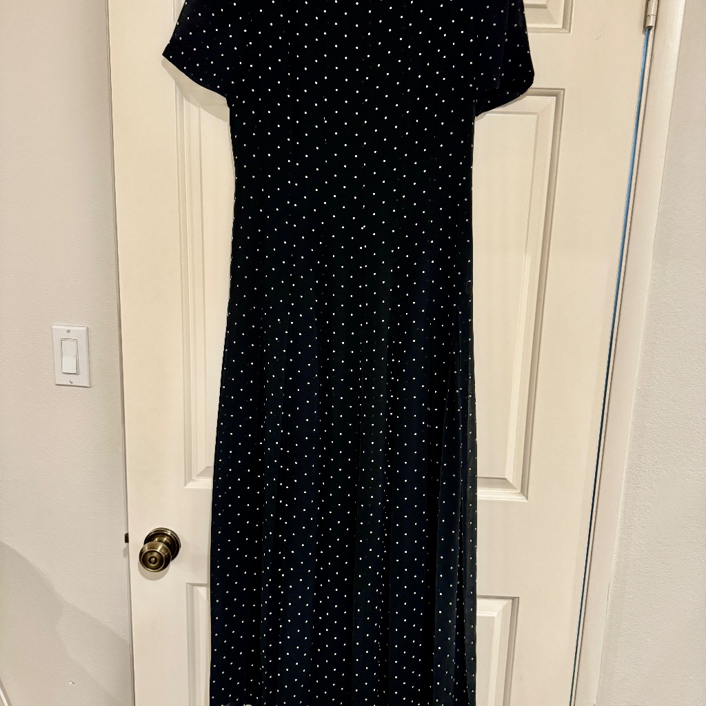 Cythnia Howie For Maggy Boutique Size 4 Elegant Long Navy Polka Dot Dress